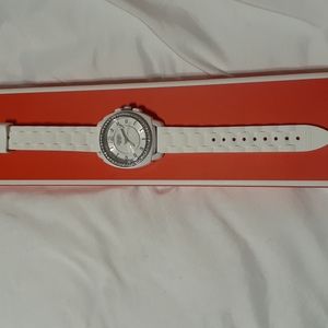 Coach White Resin Watch w/ Rhinestones